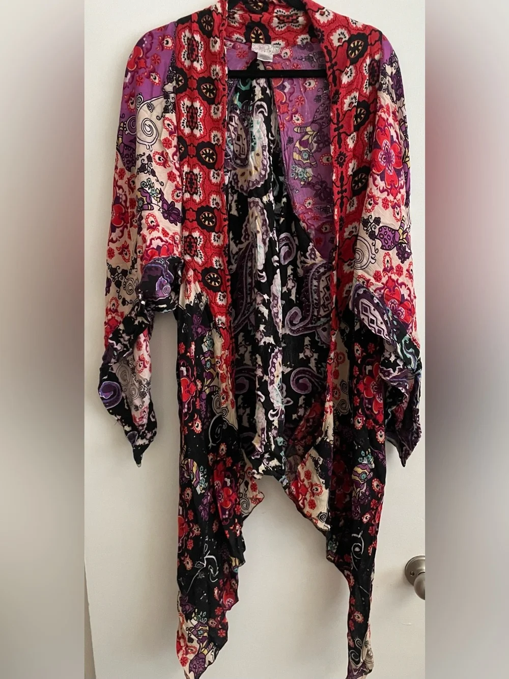 Free People Floral Paisley Kimono Duster in Black, Red & Purple